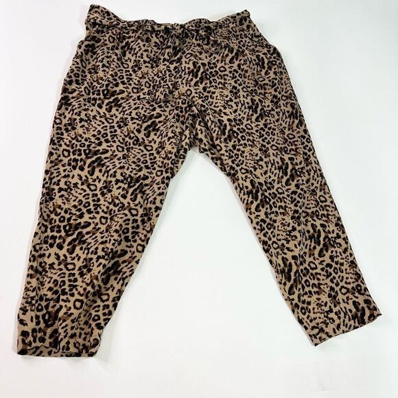 Torrid Trousers Women's 3X Black & Brown Leopard Tie Front Stretch Tapered Legs - Picture 1 of 12